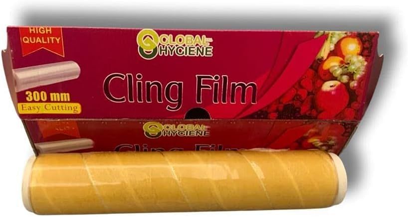 Global Hygiene Cling Film With Cutter Durable & Tough Cling Roll Excellent Food Wrapping Solution Width of 30 cm and weight of 600 gm which is the ideal size.