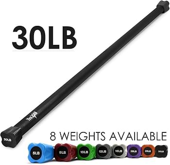 Yes4All Total Body Workout Weighted Bar Weighted Workout Bar Body Bar For Exercise Therapy Aerobics and Yoga Strength Training - Black