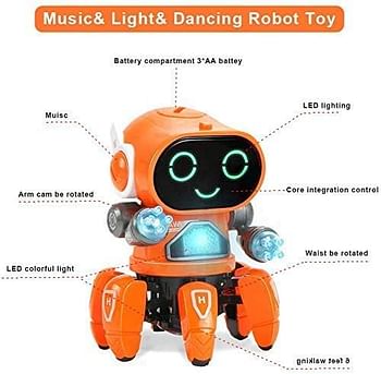 SGT-Bot Robot Pioneer Colorful Lights and Music All Direction Movement Dancing Robot Toys for Boys and Girls - Orange