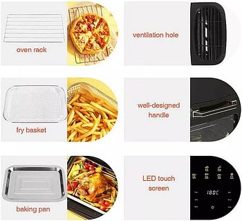 SKY-TOUCH 15L Smart Air Fryer : Multifunctional Oven with Large Viewing Window 360° Heat Digital Air Fryers with Dishwasher-Safe Oven Rack Fry Basket Baking Pan 60-200℃ 6 Presets (1400W Black)