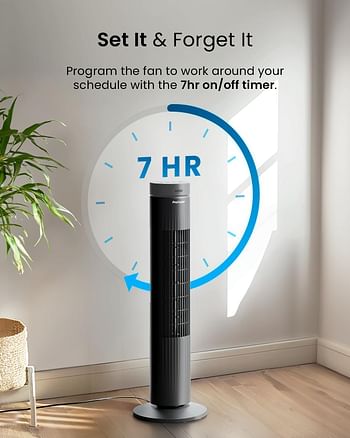 Pro Breeze® 30" Tower Fan with 7-Hour Digital Timer, Remote Control, 3 Cooling Fan Modes & LED Light Indicator - Powerful & Energy-Efficient Electric Fan for Home and Office