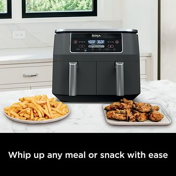 Ninja DZ201 Foodi 8 Quart 6-in-1 DualZone 2-Basket Air Fryer with 2 Independent Frying Baskets, Match Cook & Smart Finish to Roast, Broil, Dehydrate & More for Quick, Easy Meals, Grey