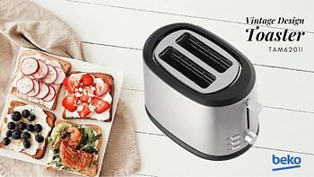 Beko TAM6201I 2-Slice Toaster 7-Toasting Levels 850W Stainless Steel