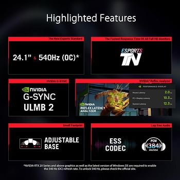 ASUS ROG Swift Pro PG248QP NVIDIA® G-SYNC® esports gaming monitor- 24.1-inch FHD, 540 Hz (OC), Esports-TN panel, NVIDIA® Reflex Analyzer, ULMB 2, adjustable base, ESS codec, DisplayHDR™ 400