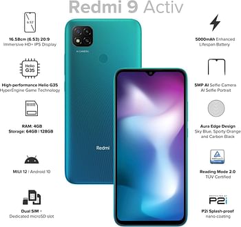 Xiaomi Redmi 9 Activ Dual Sim  4GB RAM 64GB 4G LTE-Carbon Black