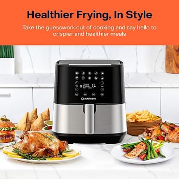 Nutricook Air Fryer 2, 5.5 L, 1.4KGs , 1700 Watts, Digital Control Panel Display, 10 Preset Programs With Built-In Preheat Function, Stainless Steel+BBQ Skewer