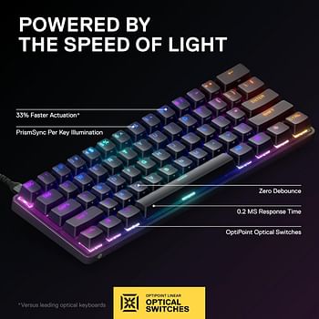 SteelSeries Apex 9 Mini – HotSwap Optical Mini Keyboard – 60% Compact Design – Optical Switches – RGB Customization – Aluminum Alloy Frame – Double Shot PBT Keycap