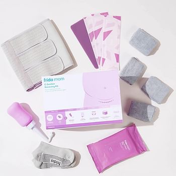 Frida Mom C-Section Recovery Kit for Labor, Delivery, & Postpartum| Socks, Peri Bottle, Disposable Underwear, Abdominal Support Binder, Shower Wipes, Silicone Scar Patches, Toiletry Bag, 1.0 Count