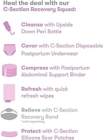 Frida Mom C-Section Recovery Kit for Labor, Delivery, & Postpartum| Socks, Peri Bottle, Disposable Underwear, Abdominal Support Binder, Shower Wipes, Silicone Scar Patches, Toiletry Bag, 1.0 Count