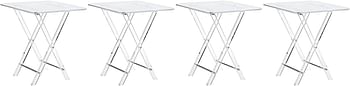 Vague Acrylic 4 Square Bark Design Coffee Tables With Stand Set, Transparent/Silver