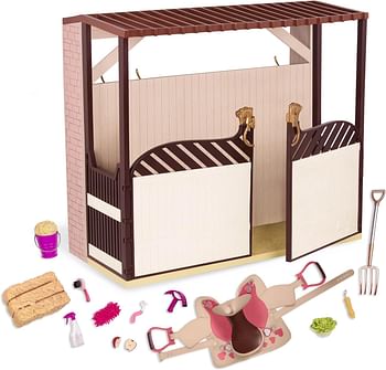 Our Generation Acres of Adventure Horse Barn – Horse Stable Playset for 18-inch Fashion Dolls – 14 Piece Horse Themes Accessory Set