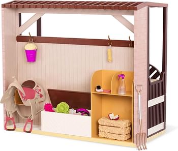 Our Generation Acres of Adventure Horse Barn – Horse Stable Playset for 18-inch Fashion Dolls – 14 Piece Horse Themes Accessory Set