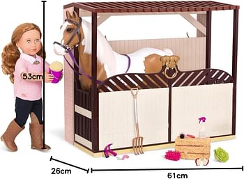 Our Generation Acres of Adventure Horse Barn – Horse Stable Playset for 18-inch Fashion Dolls – 14 Piece Horse Themes Accessory Set