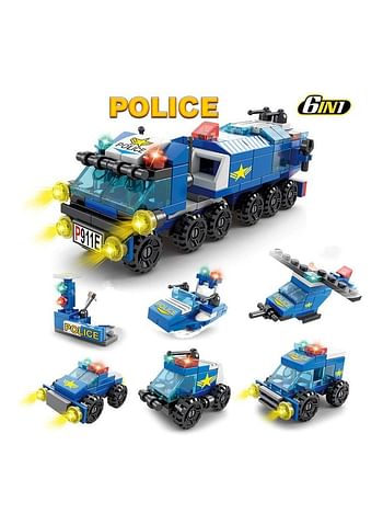 HEXABEX 6 IN 1 City Police Truck Patrol Car SWATLego Building Blocks Sets Kit DIY Figures Bricks Educational Toys for Kids Blue