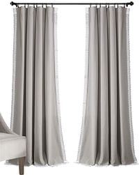 Lush Decor Rosalie Light Filtering Window Curtain Panel Set- Pair- Vintage Farmhouse & French Country Style Curtains - Timeless Dreamy Drape - Romantic Lace Trim - 54" W x 84" L -  Light Gray