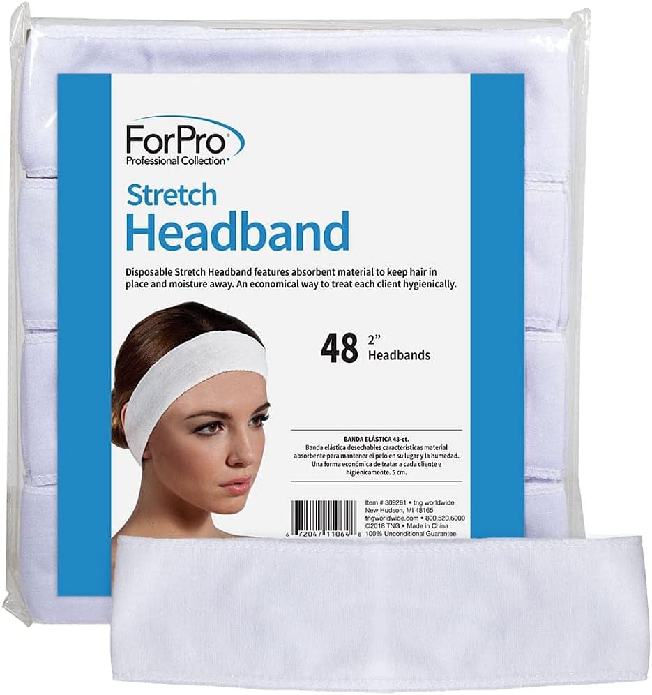 ForPro Professional Collection Stretch Headbands - Moisture Absorbent Disposable Spa Headbands - 2.25” W x 18” C - 48-Count