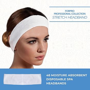 ForPro Professional Collection Stretch Headbands - Moisture Absorbent Disposable Spa Headbands - 2.25” W x 18” C - 48-Count