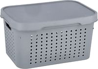 Royalford 5L Premier Storage Basket- RF11279 Multi-Purpose Utility Basket with Handles and Lid Large Space Perfect for Storing Things Pantry Items, Craft Supplies, etc Grey