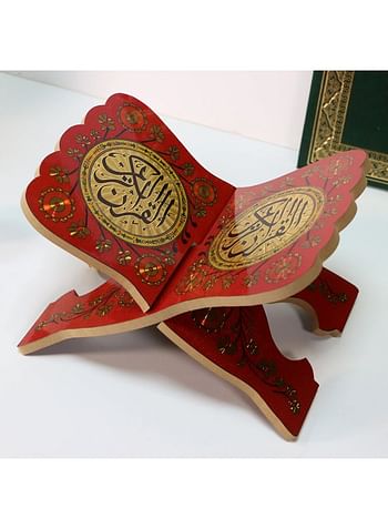 Muslim Al Quran Rehal Stand Foldable Wooden Holder for Holy Books Prayers Shelf for Eid Ramadan Religious Gift - Red