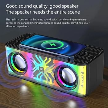 Bluetooth Speaker Portable HM-A9Pro Transparent RGB Lighting Double Horn Subwoofer with Wireless Charging