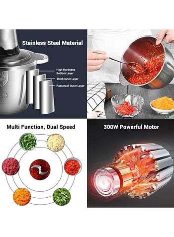 Electric Meat Grinder 2L Multi Function Stainless Steel Food Processor for Meat Vegetables Fruits Nuts 2-Speed Control