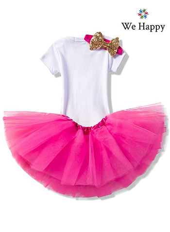 4 Pieces Its My 1st Birthday Costume Princess Theme Dressing up Toy Baby Girl Party Fancy Wear with Tutu Skirt, Cake Topper and Floral Headband - Hot Pink