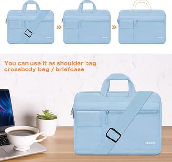 MOSISO Laptop Shoulder Bag Compatible with MacBook Air/Pro 13-13.3 Inch Notebook Compatible with MacBook Pro 14 Inch M3 M2 M1 Pro Max 2023-2021 Polyester Flapover Briefcase Sleeve Case Airy Blue