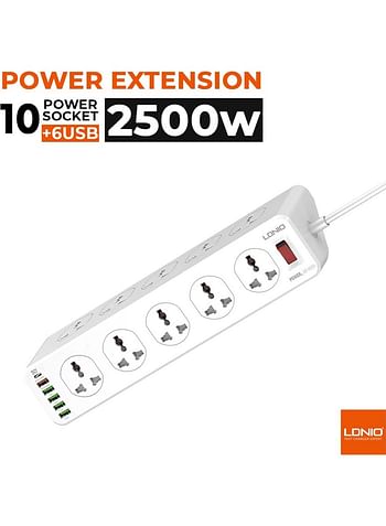 LDNIO Power Strip 2M Cord 10 Outlets with 5 USB-A / Type c, Ultimate Power and Protection