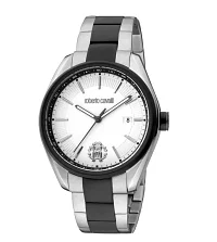 Roberto Cavalli Men Stainless Steel Straps Analogue Watch Silver Dial, Steel and Black bracelet 42MM - RC5G012M007