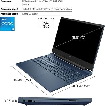 HP Victus i5 Gaming Laptop 15.6 Inch FHD 1920x1080 144Hz Intel Core i5-12450H NVIDIA GeForce RTX 3050 Backlit KB Touchpad SD Card Reader 1TB SSD - 32GB RAM - Blue