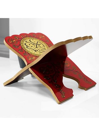 Muslim Al Quran Rehal Stand Foldable Wooden Holder for Holy Books Prayers Shelf for Eid Ramadan Religious Gift - Red