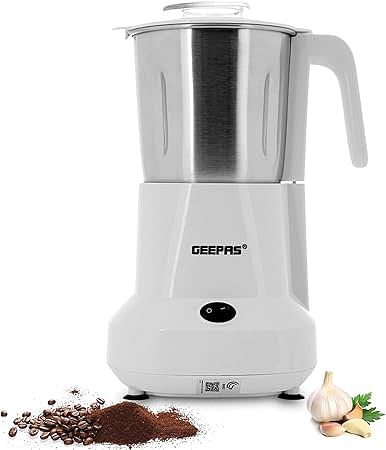 Geepas Coffee Grinder GCG6105 - 450W Electric Grinder Separate Stainless Steel Blades for Coffee Beans Spices & Dried Nuts Grinding Detachable Bowl Large Capacity Mill