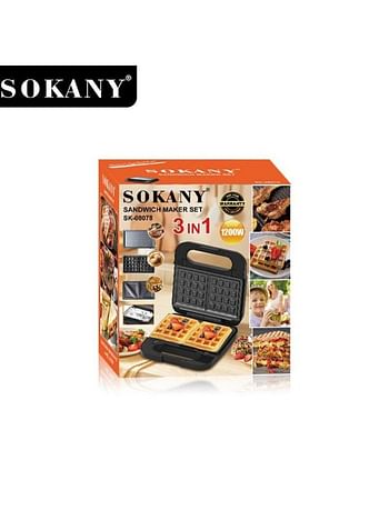 sokany Multimaker 3 in 1 SOKANY SK-08078 waffle maker for Belgian waffles, sandwich maker 1200W - Black