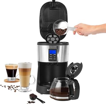 Salter EK4368 Bean to Jug Coffee Machine – Electric Coffee Grinder, 750ml Filter Coffee Maker with Reusable Filter, Digital Display with Programmable Timer, Keep Warm and Auto-Shut Off Function - Black