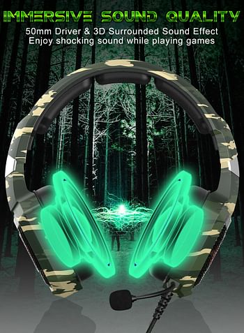 onikuma K8 Stereo Wired Over-Ear Gaming Headphones With Mic For PS4/PS5/XOne/XSeries/NSwitch/PC - Green