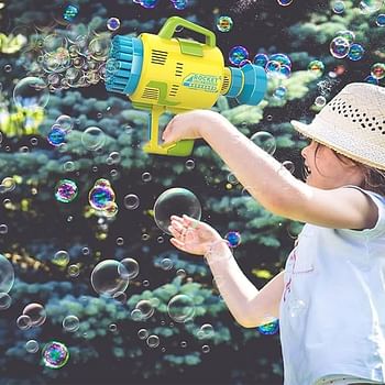 New Upgraded Hand-held Electric Blower 48 Holes Bubble Machine Toddlers Outdoor Garden Party Soap Water High Quality Summer Fun Bubble Gun with Bright LED Light For Kids Outdoor Party Wedding Gift For Boys Girls Yellow/Blue