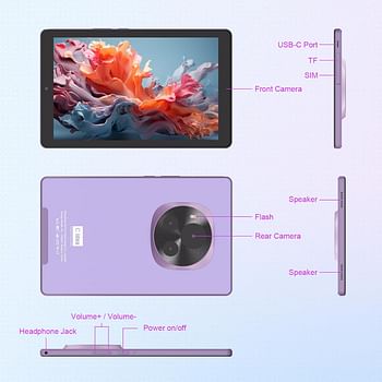 C idea 9inch Tablet Android 13 Tablet,8GB RAM, 512GB ROM,5G LTE with SIM Card Slot,1280 * 800 IPS Display,8000mAh Battery,WiFi & Bluetooth - Includes Protector Case & Stylus,CM935pro (Purple)