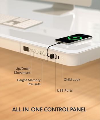 Flexispot Electric Height AdjUStable Standing Desk With Drawer 48 X 24 Inch Tempered Glass White Desktop & Frame Home Office Computer Workstation (2.4A USb Charge Ports, Memory Controller, Child Lock)