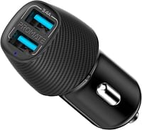 Promate Car Charger Ultra-Compact Smart Dual USB Car Charger with 3.4A Fast Charging Car Adapter,Smart IC Technology and Over-Current Protection for All USB Enabled Devices, VolTrip-Duo - Black