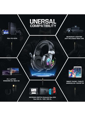 onikuma X32 Gaming Headset Wired Over-Ear Gaming Headphones with Mic & RGB Light for PS4/PS5/XOne/XSeries/NSwitch/PC