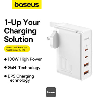 Baseus GaN5 Pro Fast Charger C+U 100W US White (With Mini White Cable Type-C to Type-C 100W(20V/5A) 1m - White