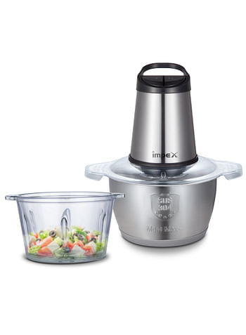 Impex Electric Food Chopper 2in1 Combo| 350W Powerful Motor| Dual 2L Glass & Stainless Steel Bowls| Double Layer 4 Stainless Steel Blades | 2 Speeds Control |Motor Overheat Protection| Anti-Slip Ring