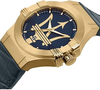 Maserati Watch Men's Potenza 42size Blue Leather Blue Dial Yellow Gold Plated Quartz Fashion Watch