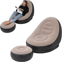 Inflatable Lounge Chair for Adults, Folding Portable Lazy Sofa with Foot Stool Lazy Flocking Recliner Chair Air Couch Sofa for Indoor Livingroom Gaming Bedroom Office Balcony, Outdoor Travel Camping