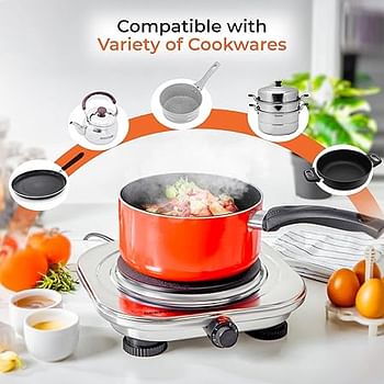 Stainless Steel Single Hot Plate, Indicator Light, GHP32023 | Adjustable Temperature Control | Overheat Protection| Non-Slip Feet | Auto Thermostat | Hot Plate for Kitchen Camping