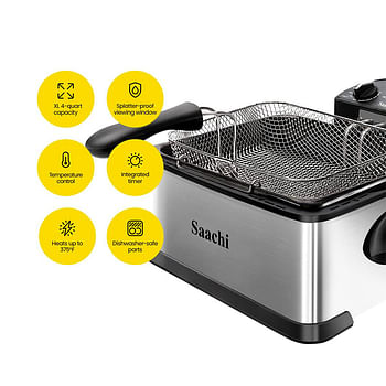 Saachi Deep Fryer with Stainless Steel Body Removable Inner Pan Adjustable Timer and Temperature Control 4 Liter NL-DF-4762