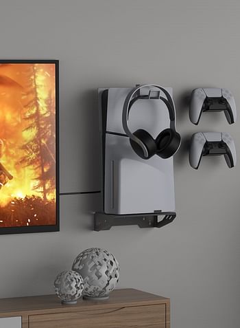 PS5 Wall Mount Kit Steel Wall Stand and Headphone Hanger - Compatible with Playstation 5