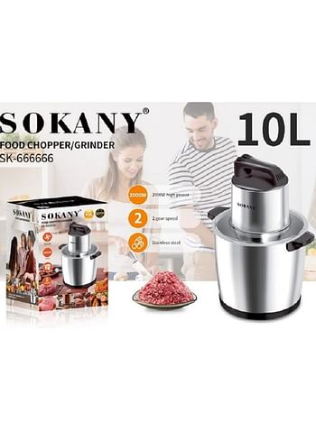 Sokany Sk-666666 Food Processor 10L- 2000Watt -Silver