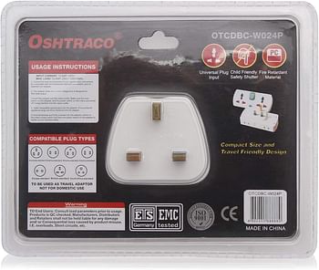 OSHTRACO 2 Way Universal plug Input Multi Socket outlet, with 2x 2pin outlet and master switch