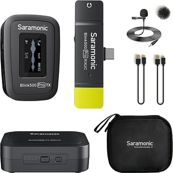 Saramonic Blink500 Pro B5 Mini Dual-Channel Stereo Wireless Microphone with Charging Case, OLED Display& 3.5mm Headphone Output with USB-C Connector Receiver for Type- C Android Smartphone MacBook PC